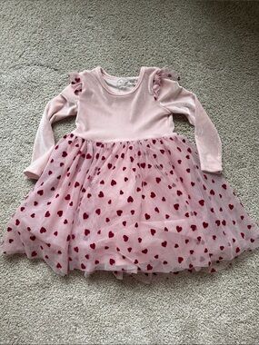 btween Pink Velvet Top with Heart Tulle Skirt